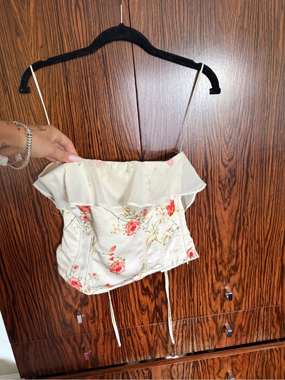 Floral Off-Shoulder Corset Top in Cream